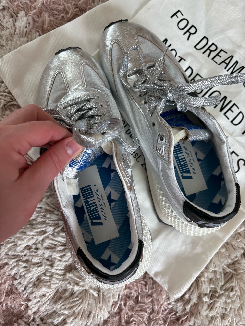 Golden Goose Marathon Metallic Leather Trimmed Ripstop Sneakers 🪿 🌟 👟 - Picture 11 of 13